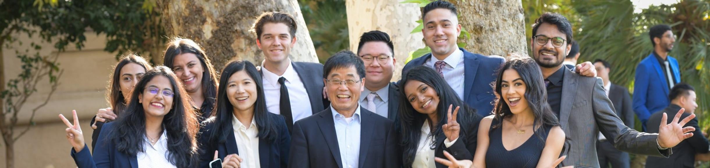 UCR School of Business students with Dean Wang