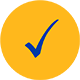 Icon blue checkmark on yellow circle