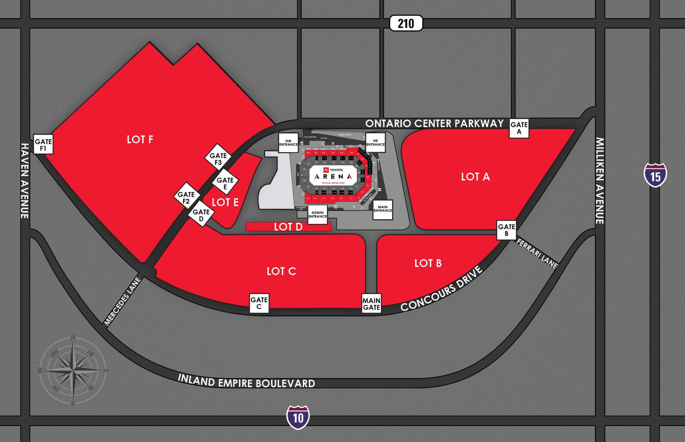 Toyota Arena parking map graphic