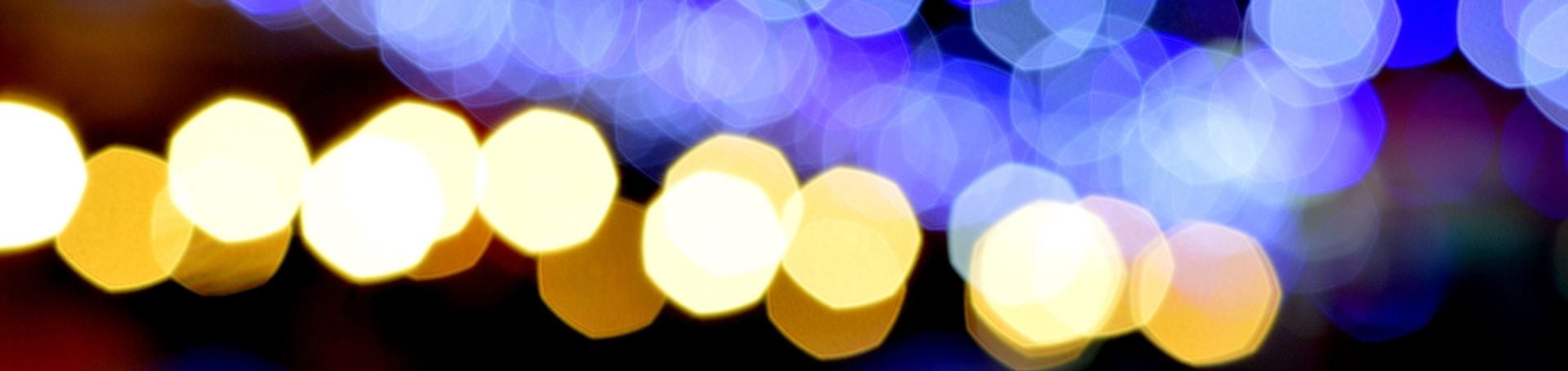 Blue and gold bokeh lights at night