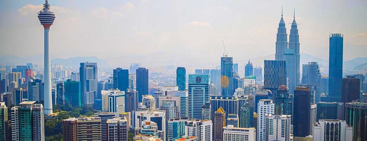 Skyline with high rise buildings in Kuala Lumpur, Malaysia