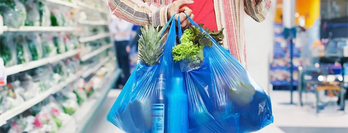 Blue plastic shopping bags