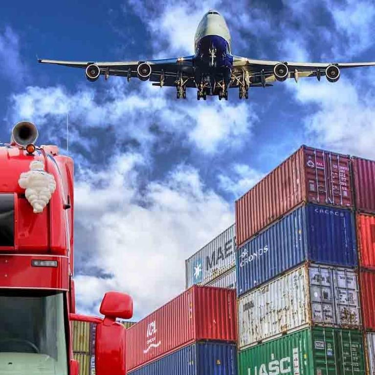 Supply chain, airplane, truck, containers (c) pixabay.com