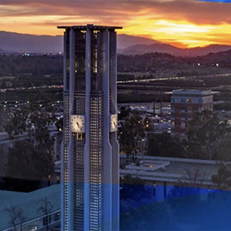 UC Riverside Bell Tower at dusk