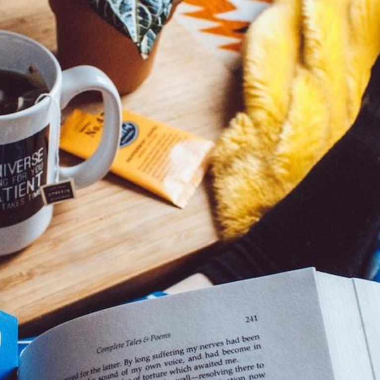 Tea cup and book