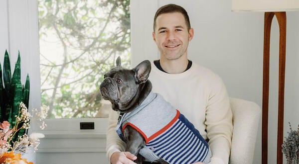 Alumnus Matt Gerlach ’05 with dog Bruno