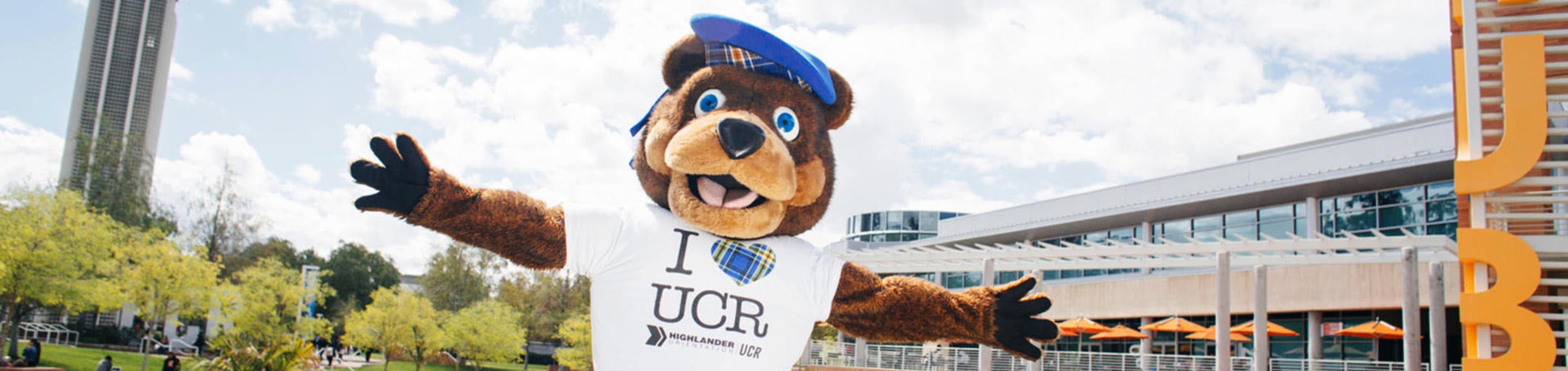 Scotty bear in front of HUB