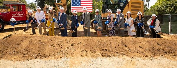 Groundbreaking ceremony 2023, campus leaders shoveling dirt