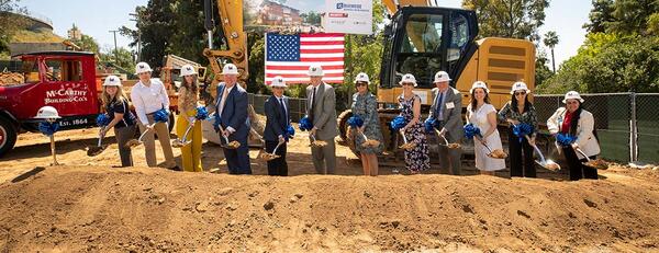 Groundbreaking ceremony 2023, campus leaders shoveling dirt