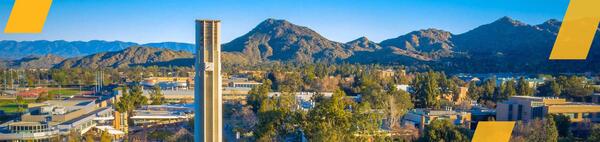 UC Riverside campus aerial view with Bell Tower