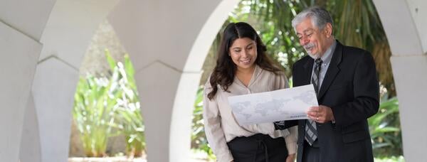 Art Alcaraz and female undergraduate student at Olmsted Hall