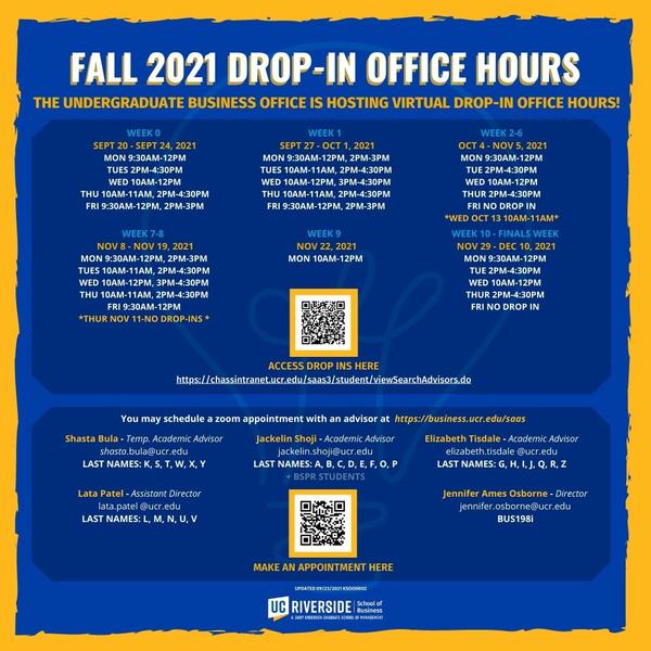 Undergraduate Program Fall 2021 Office Hours