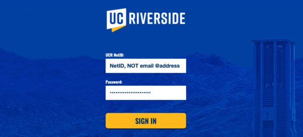 UCR NetID MFA login screen