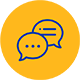 Icon speech bubbles on yellow circle