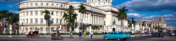 Cuba with a blue car