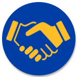 Handshake icon, blue circle