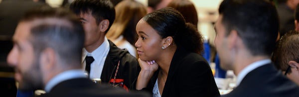 MSBA students listening to a speaker