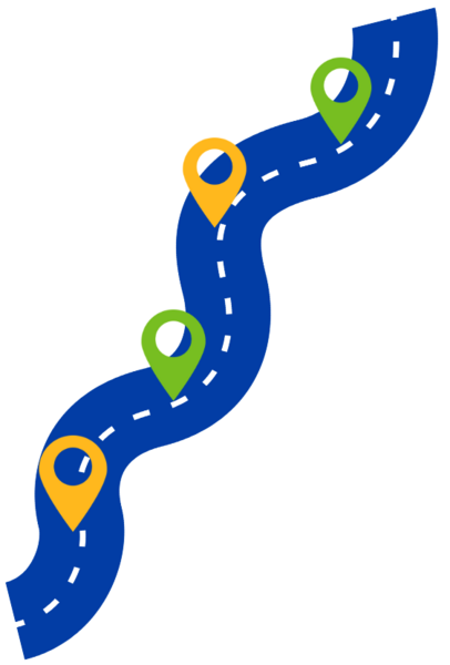 Blue roadmap graphic with pins