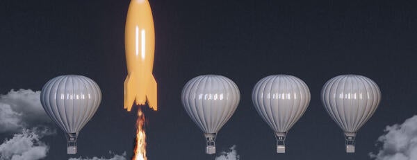 Rocket and hot air balloons