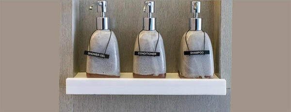 Hotel toiletries, shared bottles