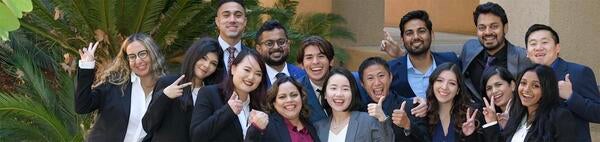 Grad students at Anderson Hall, UCR School of Business