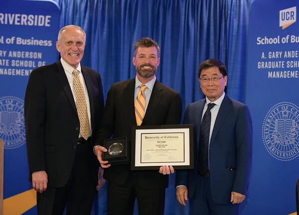 Executive Fellows Installation Dinner 2024, Chancellor Kim A. Wilcox, Jeff Paul '92, Dean Yunzeng Wang