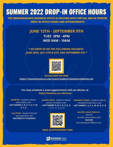Undergraduate Summer Office Hours 2022