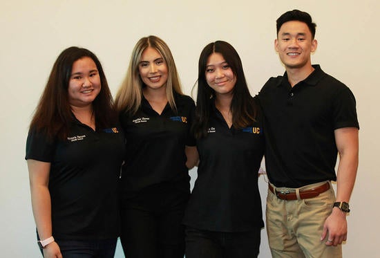 ASUCR senators and business administration students (from left), Victoria Nguyen ’24, Angelina Chavez ’23, Helen Chu ’23, and Hoang Vu ’23