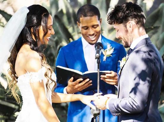 David Cooper officiating at his sister's wedding