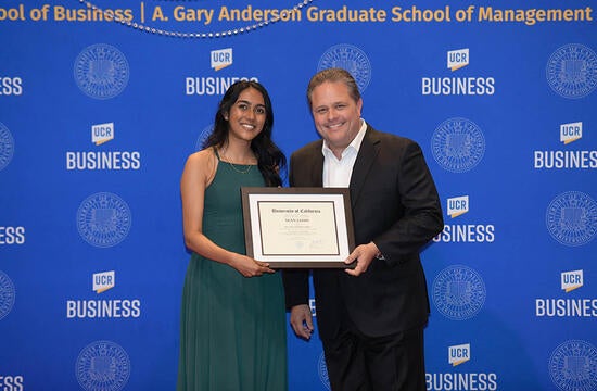 Sean Jasso and Student at the UCR School of Business Faculty Awards Dinner