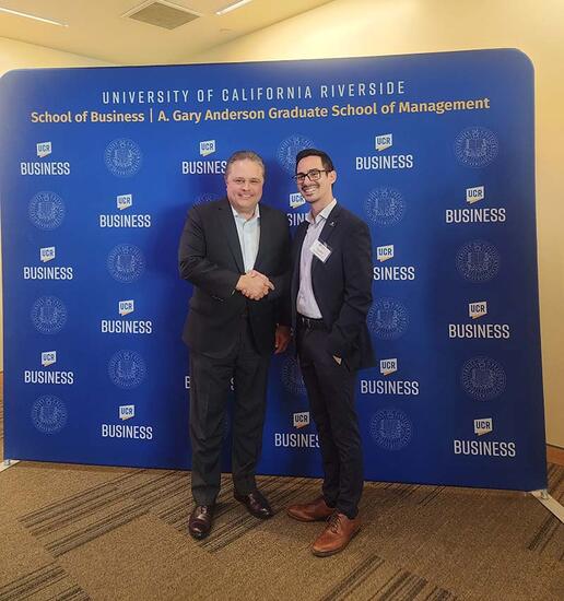 Ruiz-Martinez with Sean Jasso as a recipient of Jaime J. Merino scholarship for community service