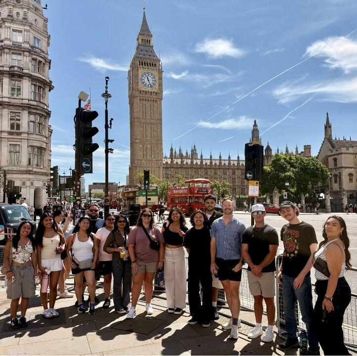Kyle Ingram and Leadership Experience study abroad students in front of Big Ben